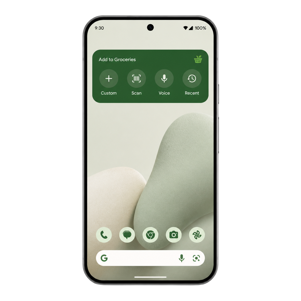 Widget do organiQ na tela inicial do Android